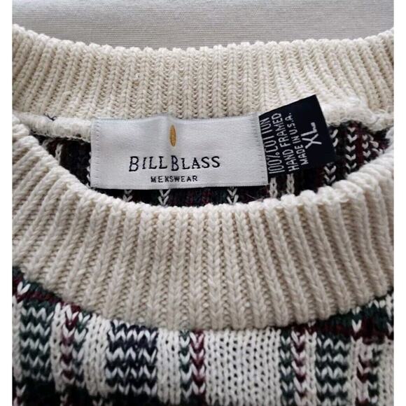 Vintage Bill Blass Sweater Knit Pullover Crewneck Plaid Made USA Mens XL - Picture 7 of 10